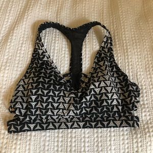 Strappy black and white sports bra